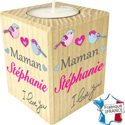 Bougie personnalisée pour Maman – Porte Bougie en Bois personnalisé avec Le prénom de Maman – Cadeau Noël, Anniversaire, fête