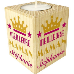 Bougie personnalisée pour Maman – Porte Bougie en Bois personnalisé avec Le prénom de Maman – Cadeau Noël, Anniversaire, fête