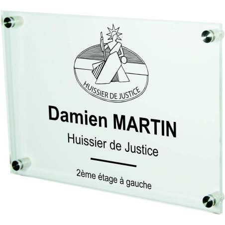 Gravure Events Plaque Professionnelle Huissier de Justice – Personnalisée en Ligne – Personnalisation Fixations et Livraison