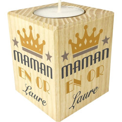 Bougie personnalisée pour Maman – Porte Bougie en Bois personnalisé avec Le prénom de Maman – Cadeau Noël, Anniversaire, fête