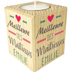 Bougie personnalisée Cadeau Maîtresse d'école personnalisé – Porte Bougie en Bois Personnalisable avec Le prénom – pour