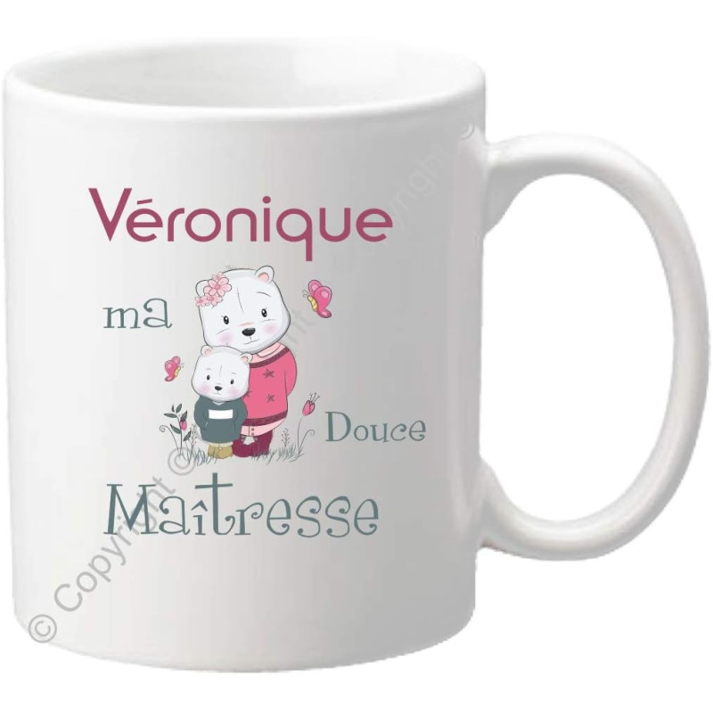 Gravure Events Cadeau Maîtresse Mug - Tasse Personnalisée originale pour maîtresses d'école avec prénom de l'enfant - Fin Année