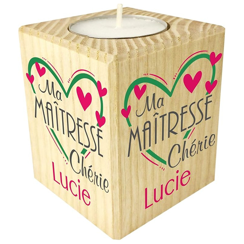 Bougie personnalisée Cadeau Maîtresse d'école personnalisé – Porte Bougie en Bois Personnalisable avec Le prénom – pour