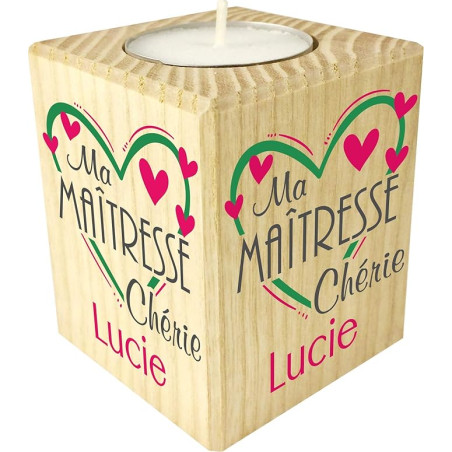Bougie personnalisée Cadeau Maîtresse d'école personnalisé – Porte Bougie en Bois Personnalisable avec Le prénom – pour