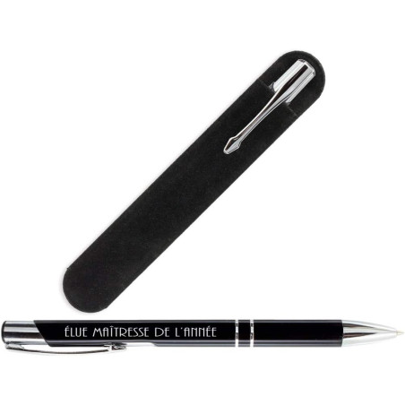 Gravure Events Stylo gravé pour la Maîtresse de votre enfant + Pochette Velours - Cadeau Maîtresse d'école (Élue Maîtresse de