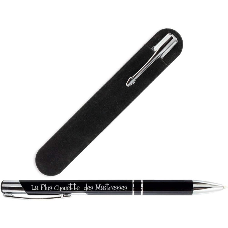 Gravure Events Stylo gravé pour la Maîtresse de votre enfant + Pochette Velours - Cadeau Maîtresse d'école (La plus chouette