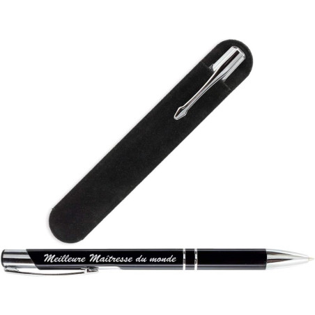 Gravure Events Stylo gravé pour la Maîtresse de votre enfant + Pochette Velours - Cadeau Maîtresse d'école (Meilleure Maîtresse