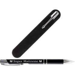 Gravure Events Stylo gravé pour la Maîtresse de votre enfant + Pochette Velours - Cadeau Maîtresse d'école (Super Maîtresse)
