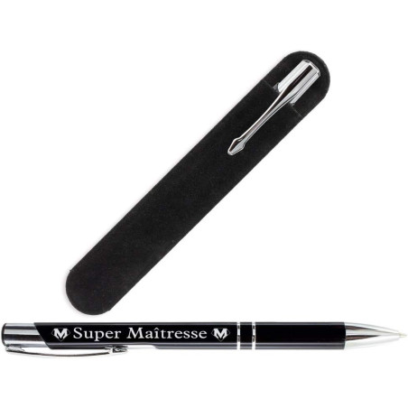 Gravure Events Stylo gravé pour la Maîtresse de votre enfant + Pochette Velours - Cadeau Maîtresse d'école (Super Maîtresse)