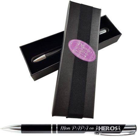 Stylo - Mon Papa ce HEROS + Boite Cadeau - Cadeau fête des Pères Anniversaire de votre Papa, Noël