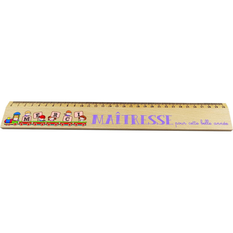 Règle en Bois - Cadeau Maîtresse d'école (Merci Maîtresse pour cette belle année)