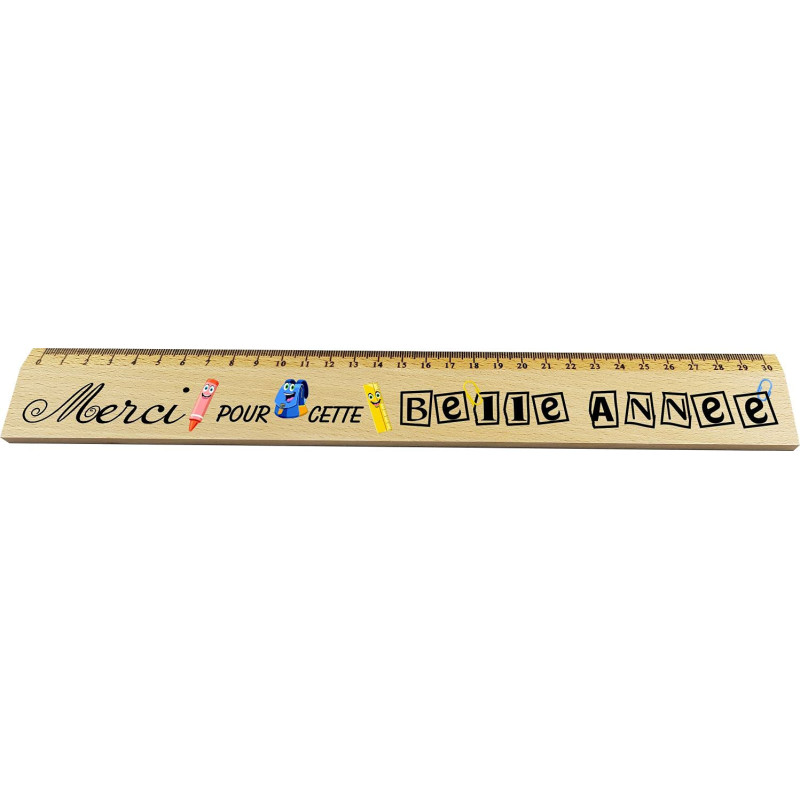 Règle en Bois - Cadeau Maîtresse d'école (Merci pour cette belle Année)