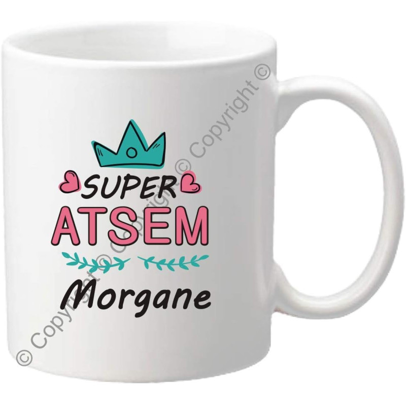 Gravure Events Mug Tasse – Super ATSEM - Cadeau Atsem Personnalisable avec le prénom de l'enfant - Cadeau Original Fin d'Année