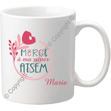 Gravure Events Mug Tasse – Merci à ma Super ATSEM - Cadeau Atsem Personnalisable avec le prénom de l'enfant - Cadeau Original