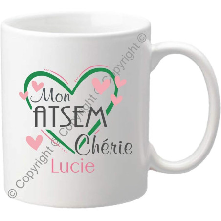 Gravure Events Mug Tasse – Mon ATSEM Chérie - Cadeau Atsem Personnalisable avec le prénom de l'enfant - Cadeau Original Fin