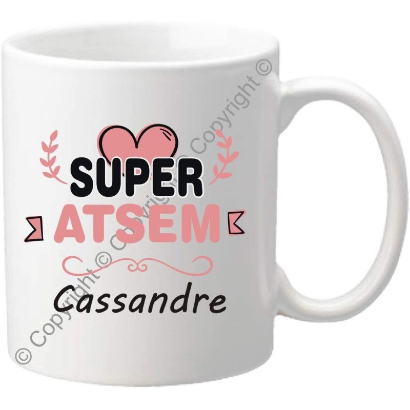 Gravure Events Mug Tasse – Super ATSEM - Cadeau Atsem Personnalisable avec le prénom de l'enfant - Cadeau Original Fin d'Année