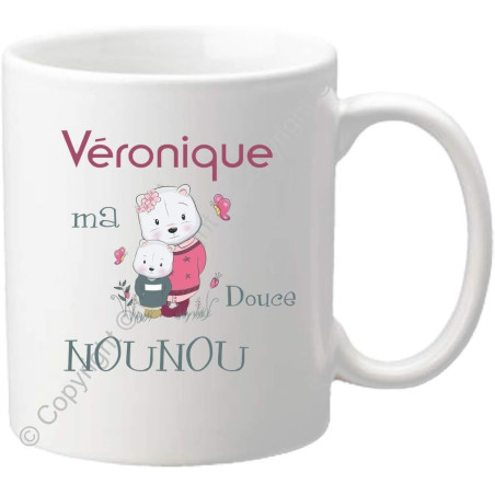 Mug personnalisé pour Nounou – Ma Douce Nounou – Cadeau pour la fête des Nounous, Noël, Anniversaire, fin de contrat, fin