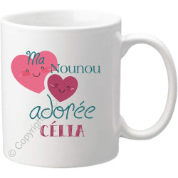 Mug personnalisé pour Nounou – Ma Nounou adorée – Cadeau pour la fête des Nounous, Noël, Anniversaire, fin de contrat, fin