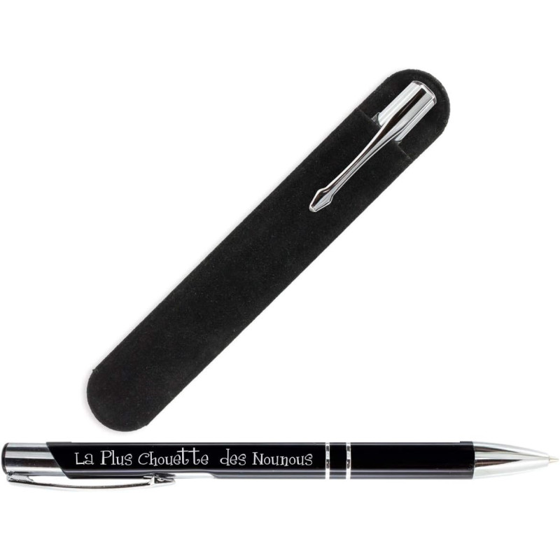 Stylo NOUNOU – La plus chouette des nounous + Pochette velours - Cadeau original pour Nounou, pour la fête des Nounous, Noël