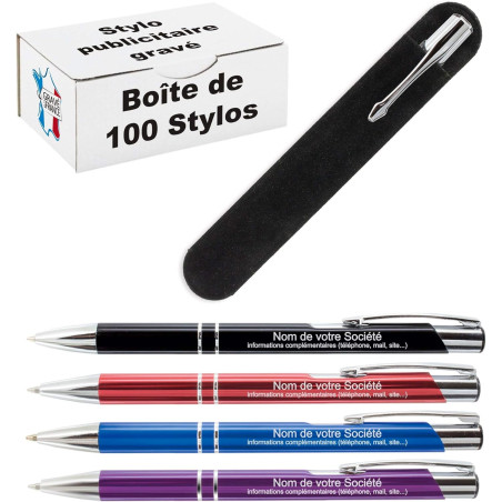 Gravure Events LOT de 100 Stylos personnalisés Entreprise – Stylo à bille publicitaire gravé – Objet de communication