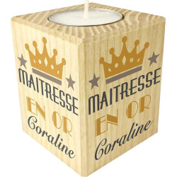 Bougie personnalisée Cadeau Maîtresse d'école personnalisé – Porte Bougie en Bois Personnalisable avec Le prénom – pour