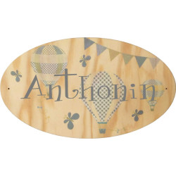 Plaque de Porte en bois personnalisée pour une Chambre d'enfant Modèle Montgolfières - Le prénom de la plaque en bois est