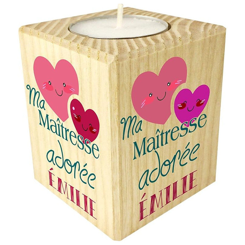 Bougie personnalisée Cadeau Maîtresse d'école personnalisé – Porte Bougie en Bois Personnalisable avec Le prénom – pour