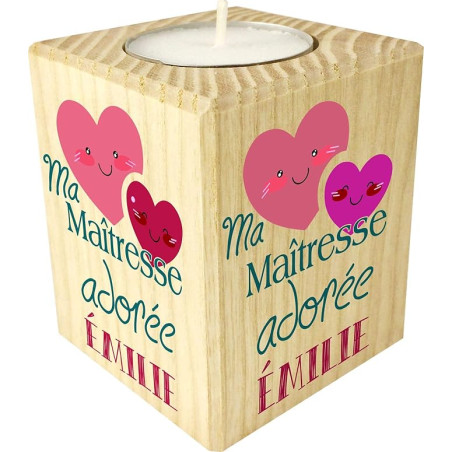 Bougie personnalisée Cadeau Maîtresse d'école personnalisé – Porte Bougie en Bois Personnalisable avec Le prénom – pour