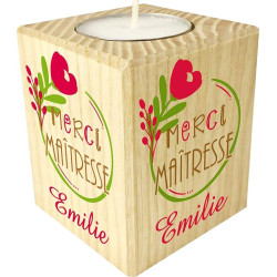 Bougie personnalisée Cadeau Maîtresse d'école personnalisé – Porte Bougie en Bois Personnalisable avec Le prénom – pour