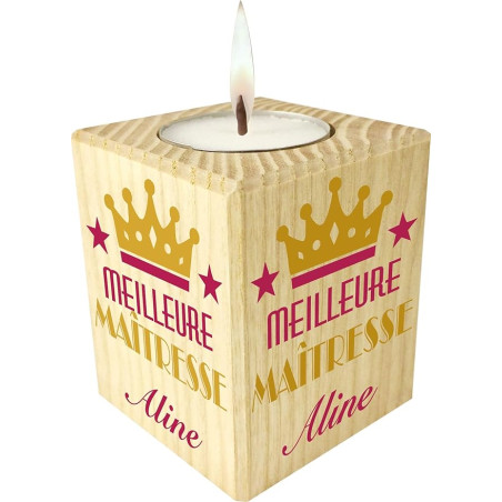 Bougie personnalisée Cadeau Maîtresse d'école personnalisé – Porte Bougie en Bois Personnalisable avec Le prénom – pour