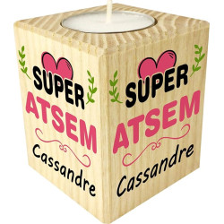 Bougie personnalisée Super Atsem - Cadeau Atsem Personnalisable avec Le prénom de l'enfant - Cadeau Original Fin d'Année