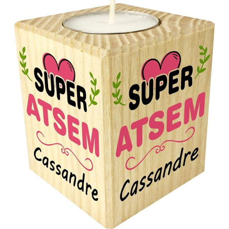 Bougie personnalisée Super Atsem - Cadeau Atsem Personnalisable avec Le prénom de l'enfant - Cadeau Original Fin d'Année