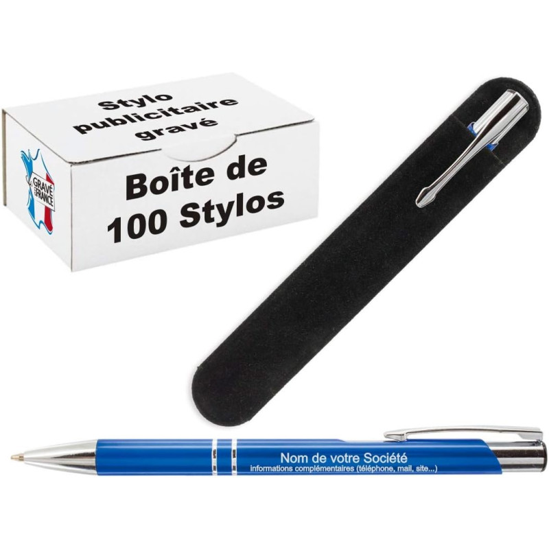 Lot de 100 Stylos Personnalisés Publicitaires Gravés au Nom de l'Entreprise (bleus) - Objet de Communication pour Événement