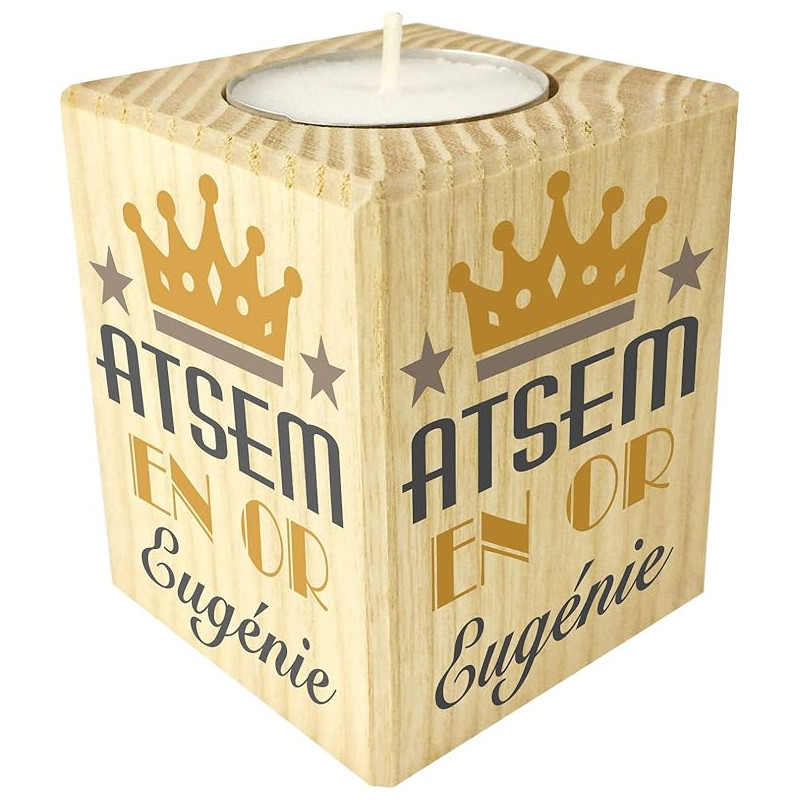 Bougie personnalisée Atsem en Or - Cadeau Atsem Personnalisable avec Le prénom de l'enfant - Cadeau Original Fin d'Année