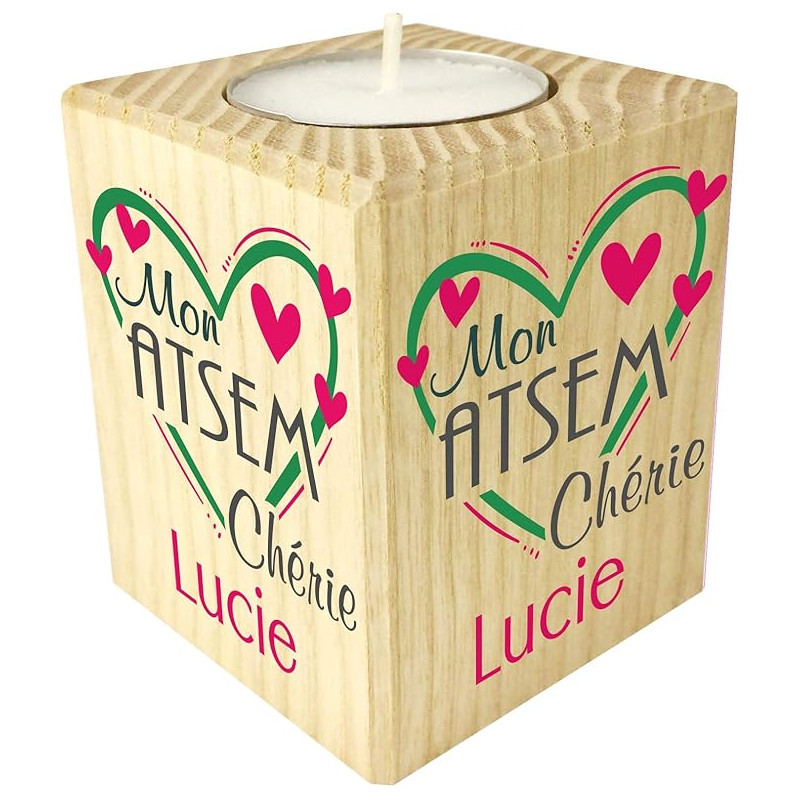 Bougie personnalisée Mon Atsem Chérie - Cadeau Atsem Personnalisable avec Le prénom de l'enfant - Cadeau Original Fin d'Année