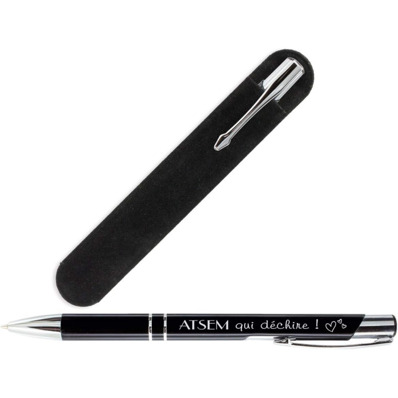 Stylo ATSEM – ATSEM qui déchire avec sa pochette velours - Cadeau ATSEM école classe maternelle