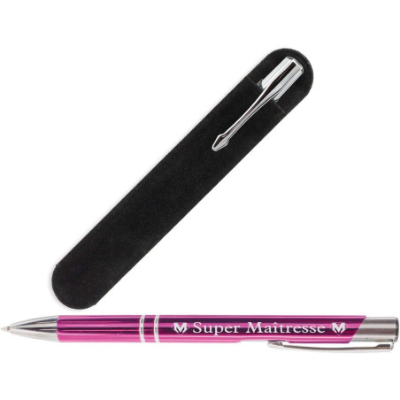 Gravure Events Stylo Cadeau pour la Maîtresse de votre enfant (avec Pochette Velours) - institutrice, professeur des écoles
