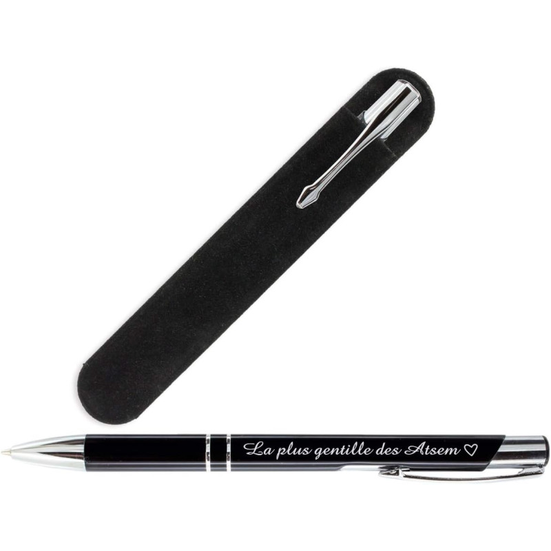 Stylo ATSEM – La plus gentille des ATSEM avec sa pochette velours - Cadeau ATSEM école classe maternelle
