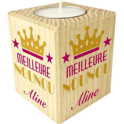 Bougie personnalisée Meilleure Nounou – Porte Bougie en Bois personnalisé avec Le prénom – Cadeau de Fin d'année pour remercier