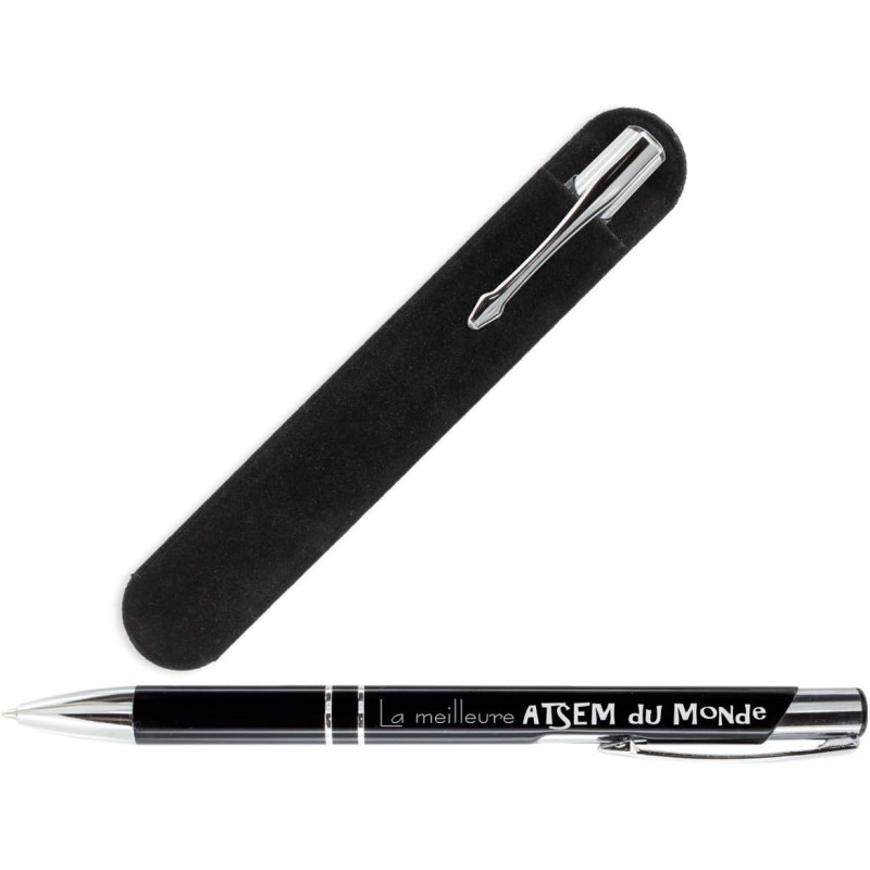 Stylo ATSEM - La meilleure ATSEM du Monde avec sa pochette velours - Cadeau ATSEM école classe maternelle