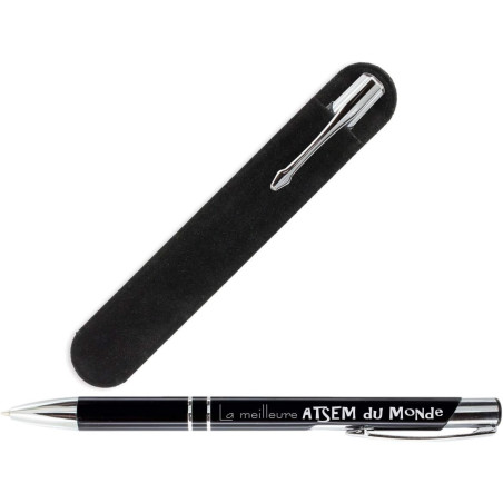 Stylo ATSEM - La meilleure ATSEM du Monde avec sa pochette velours - Cadeau ATSEM école classe maternelle