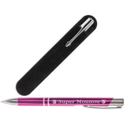 Stylo Violet Nounou gravure Super Nounou avec sa Pochette velours - Cadeau original pour Nounou, pour la fête des Nounous
