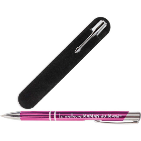Stylo Violet gravé La meilleure Maman du Monde accompagné de sa pochette velours – cadeau fête des mères, anniversaire, noël