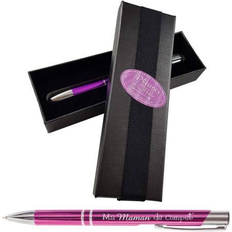 Stylo Violet gravé Ma Maman de Compet avec sa boite cadeau – cadeau fête des mères, anniversaire, noël