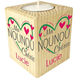 Bougie personnalisée Ma Nounou Chérie – Porte Bougie en Bois personnalisé avec Le prénom – Cadeau de Fin d'année pour remercier