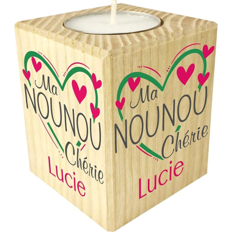Bougie personnalisée Ma Nounou Chérie – Porte Bougie en Bois personnalisé avec Le prénom – Cadeau de Fin d'année pour remercier