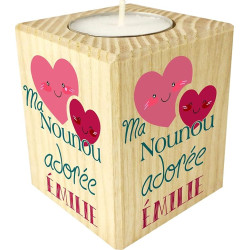 Bougie personnalisée Ma Nounou Adorée – Porte Bougie en Bois personnalisé avec Le prénom – Cadeau de Fin d'année pour remercier