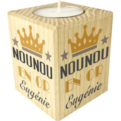 Bougie personnalisée Nounou en Or – Porte Bougie en Bois personnalisé avec Le prénom – Cadeau de Fin d'année pour remercier la
