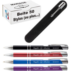 Lot de Stylos Personnalisés pour un Mariage: Gravés avec Prénoms des Mariés et Date. Cadeau Invités pas Cher, Gravure Coeurs