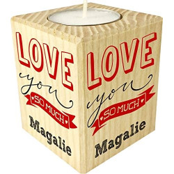 Bougie personnalisée Love You So Much– Porte Bougie en Bois personnalisé avec Le prénom – Cadeau pour la Saint Valentin - Homme